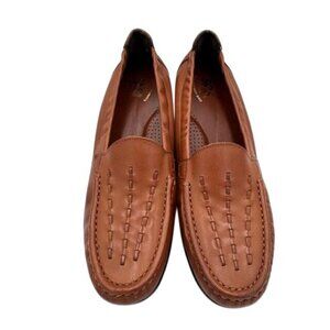 NWT SAS Womens Genuine Leather Weave Chestnut 8.5 NARROW Loafers